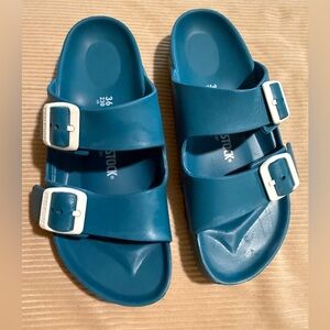 Birkenstock Kids Shoes in Teal with White Buckles